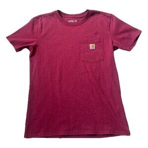 Carhartt T Shirt Womens S (4-6) Loose Fit 103067 R60 Pink Pocket S/S Logo Grunge